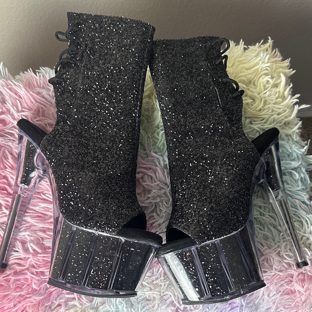FINAL PRICE PLEASER Shimmer Glitter Lace Up Exotic Pole Dancer Heels 6” Size 7